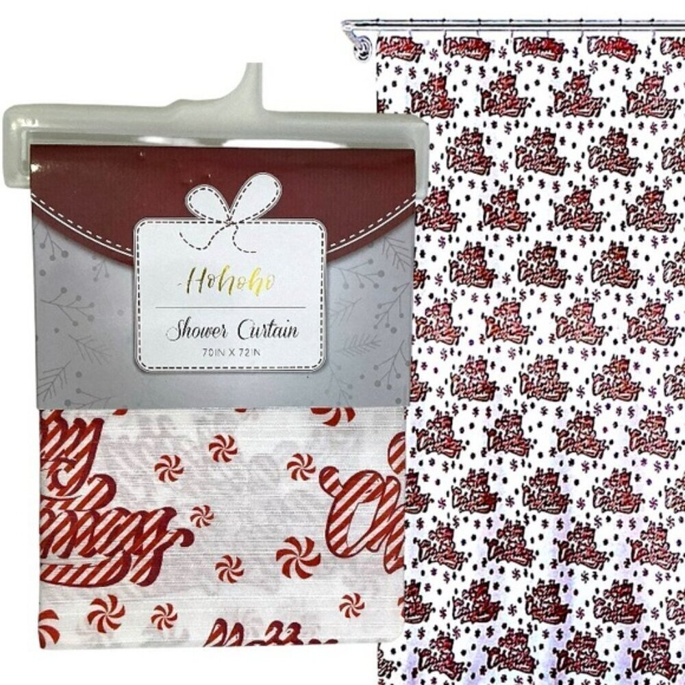 Christmas Candy Cane Shower Curtain Holiday XMas Fabric 70 x 72 in Red White - Picture 11 of 16